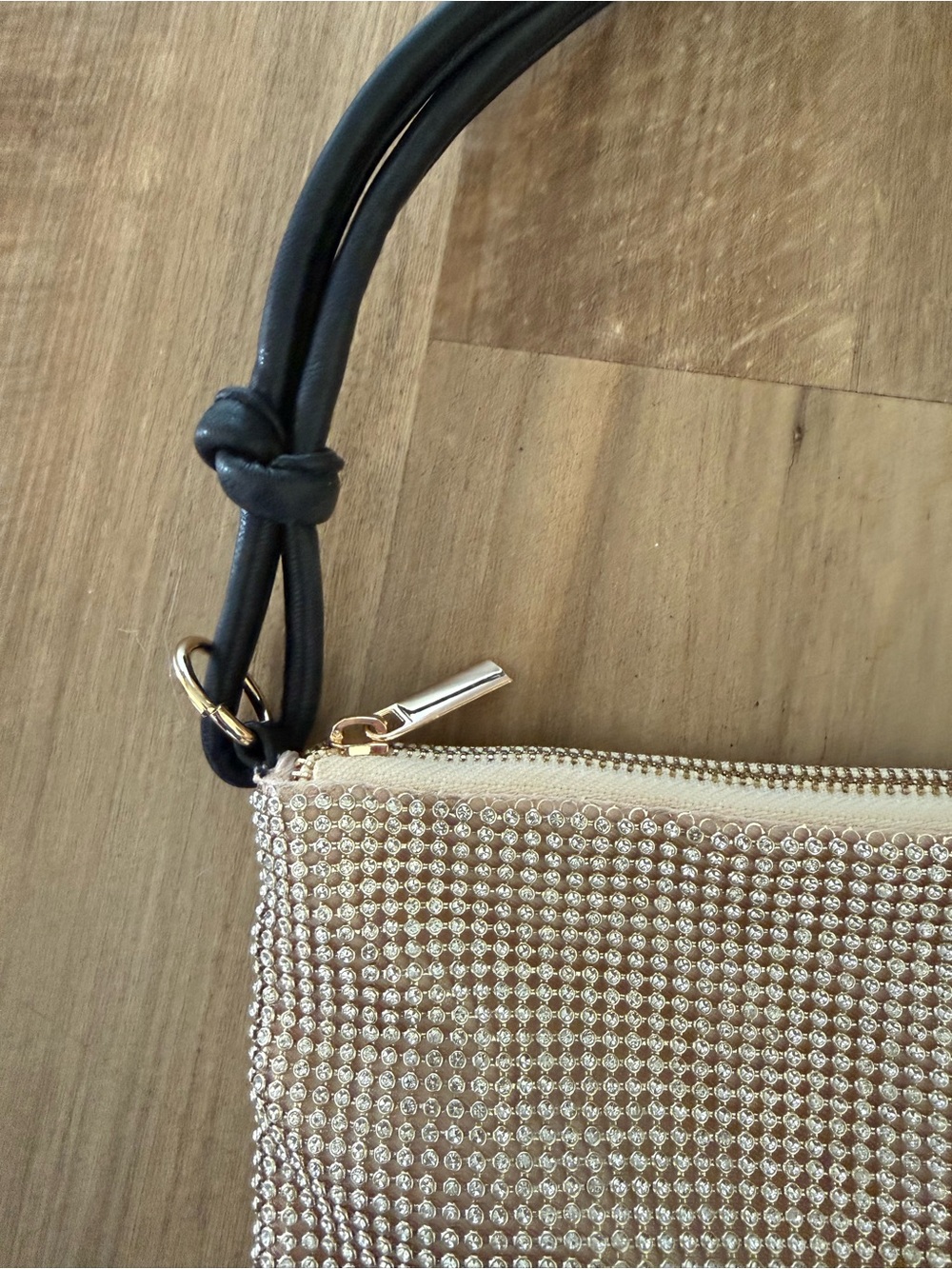 Crystal Mesh Evening Shoulder Bag in Cream with Black Strap - Picture 4 of 5